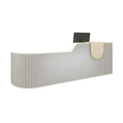 Striped Curved Reception Desk with Custom Logo and Multiple Drawers for Salons JDT-10102