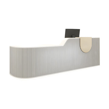 Curved Reception Desk 55-134 in Wide with File Drawers, Fluted Front & LED Lighting