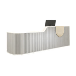 Curved Reception Desk 55-134 in Wide with File Drawers, Fluted Front & LED Lighting