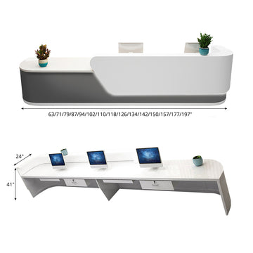 Curved Reception Desk 63-197 in Wide with Lockable, File Drawers & Lumbar Support