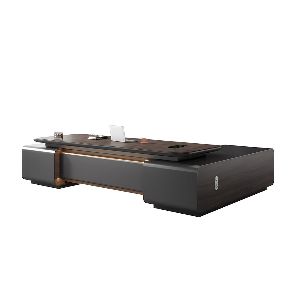 Modern Executive Desk with Wireless Charging, Curved & Cable Management for Home Office