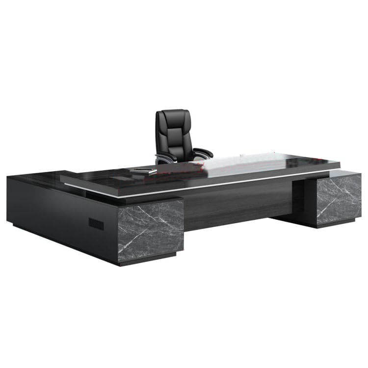 Luxury Black Executive Desk Computer Desk with Side Cabinet Wiring Holes L-Shape Corner Desk LBZ-1074