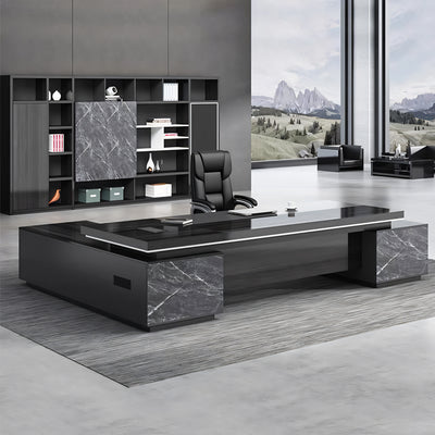 Luxury Black Executive Desk Computer Desk with Side Cabinet Wiring Holes L-Shape Corner Desk LBZ-1074