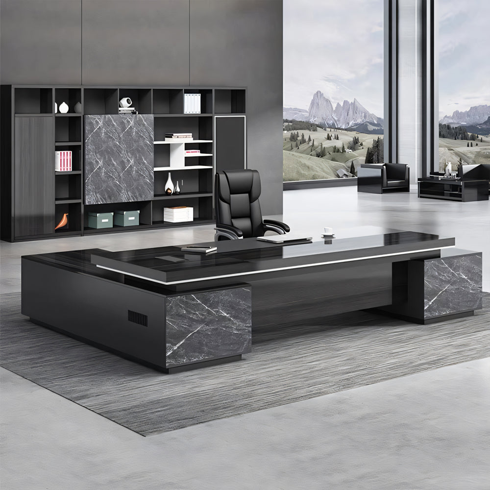 L-Shaped Executive Desk with Cable Management and Side Storage