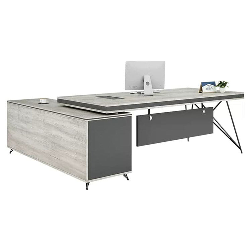 White Modern Stylish Office Desk Executive Desk Simple with Side Cabinet Wiring Holes LBZ-10108