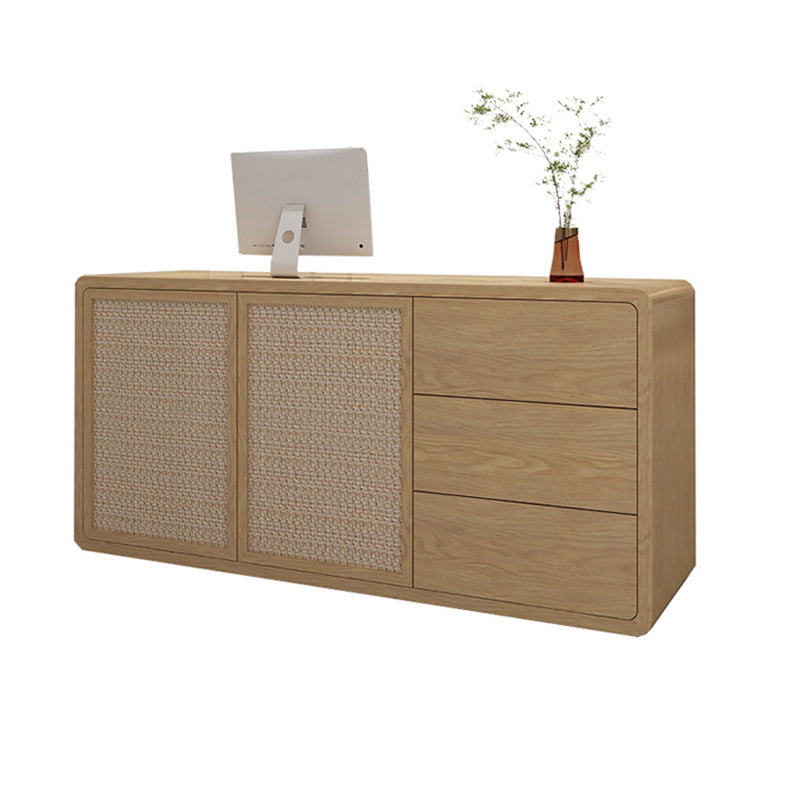 Rattan Straight Front Desk with Keyboard Tray and Storage for Stores JDT-10117