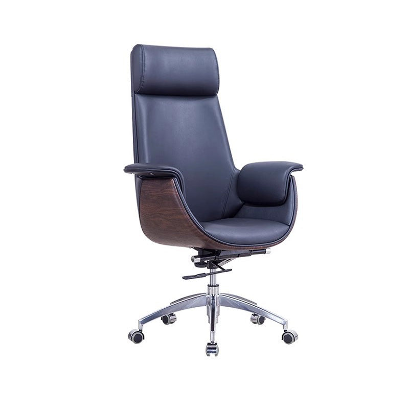 White Ergonomic Executive Adjustable Leather Office Chair with Wheels and Headrest LBY-M020