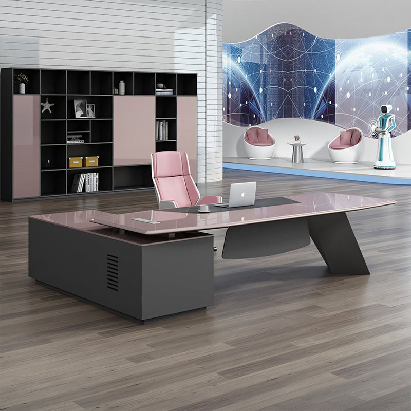 Modern Executive Desk with Side Storage, Lockable & File Drawers for Home Office