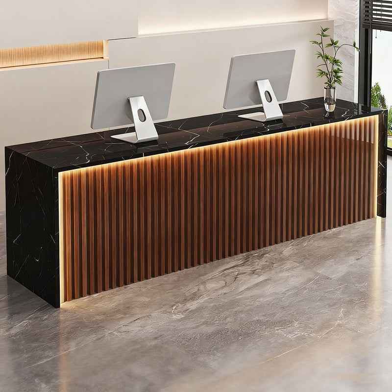 Modern Reception Desk with Keyboard Tray, Lockable & LED Lighting for Office Lobby