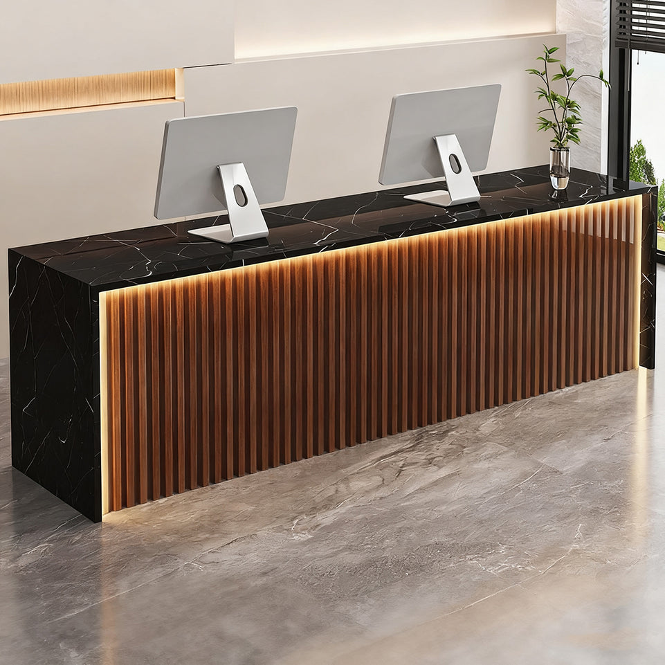 Modern Wood Slat Reception Desk with Lockable Storage and Keyboard Tray JDT-2307
