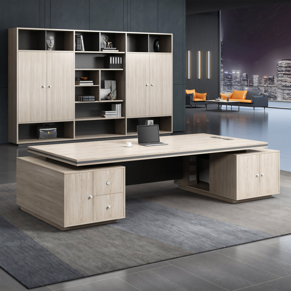 Luxury Double Cabinet Executive Office Desk and Modern Single Managerial Desk Set with Chair LBZ-10140