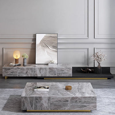 Retractable slate coffee table TV cabinet is simple and luxurious