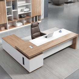 Modern Executive Desk with Dual-Tone, Cable Management & Side Storage for Home Office
