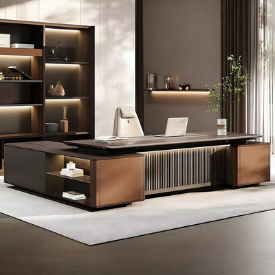 Modern L-Shaped Executive Desk with Side Cabinet for CEO Office LBZ-2283