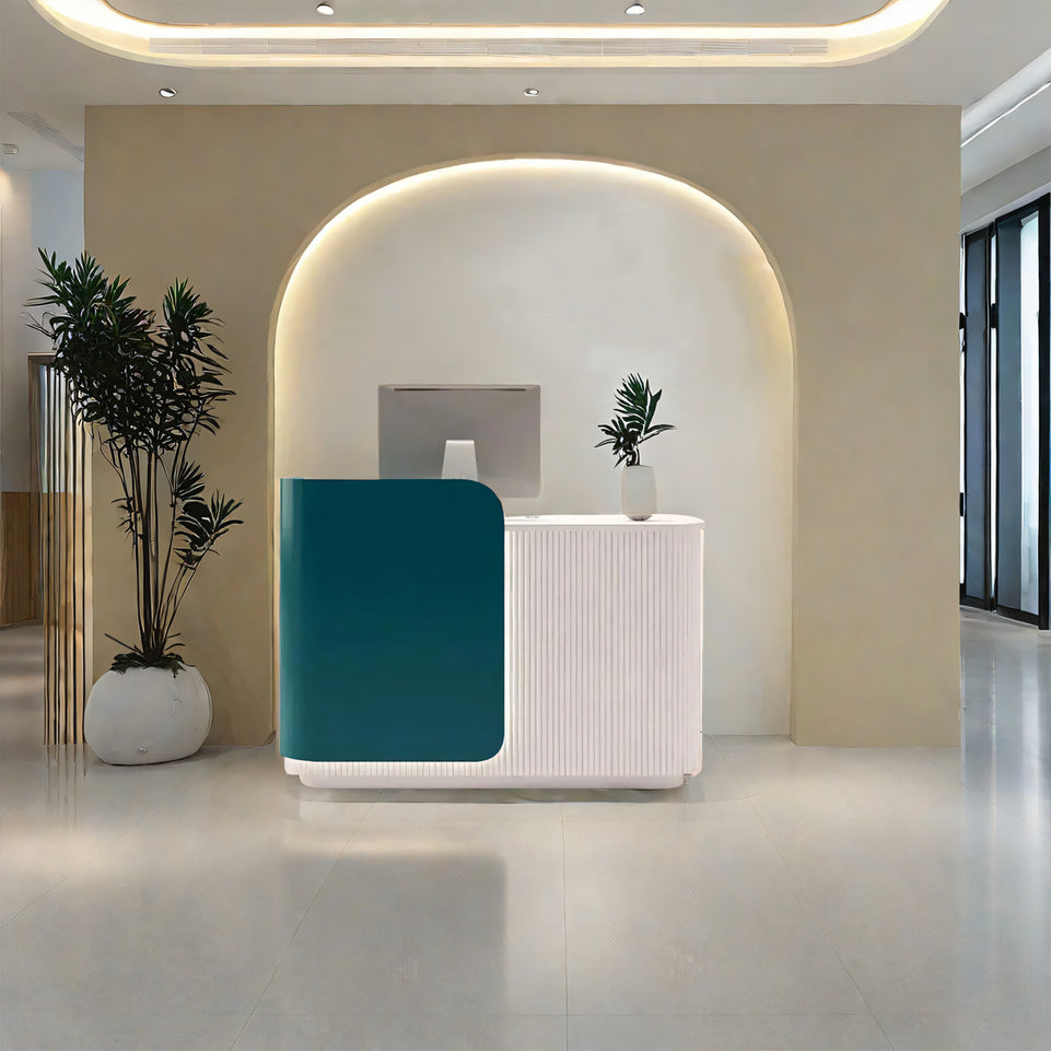 Color-Blocked Small Reception Desk with Lockable Drawer and Cabinet for Shops JDT-10132