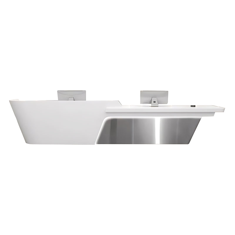 Boat-Shaped Reception Counter with LED Lights and Lockable Drawers for Lobby and Institution JDT-10126