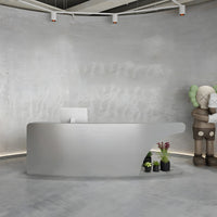 Unique-Shaped Stainless Steel Front Desk with 2 Cabinets for Clothing Stores and Barber Shops JDT-10161