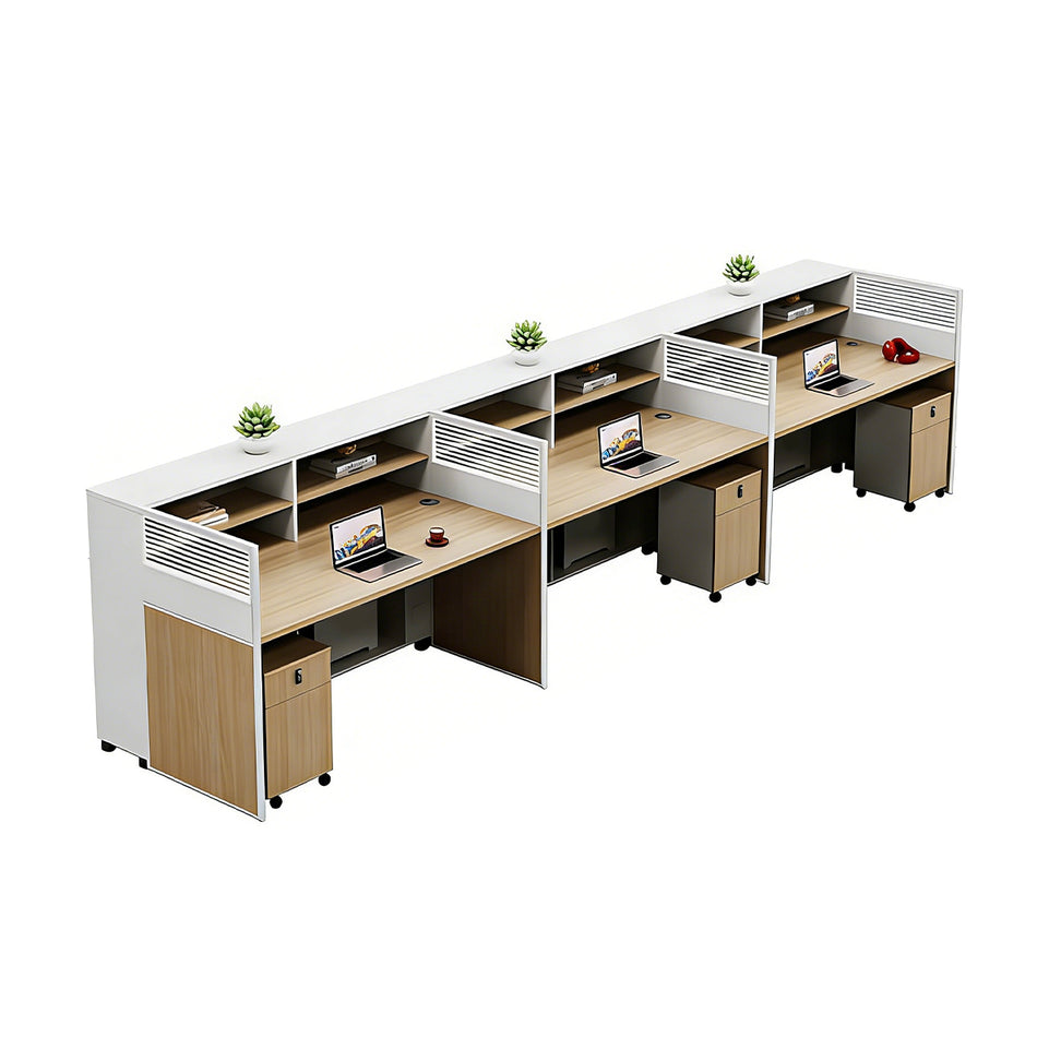 Office Workstation Desk with Lockable, Built-In Outlets & File Drawers for Home Office