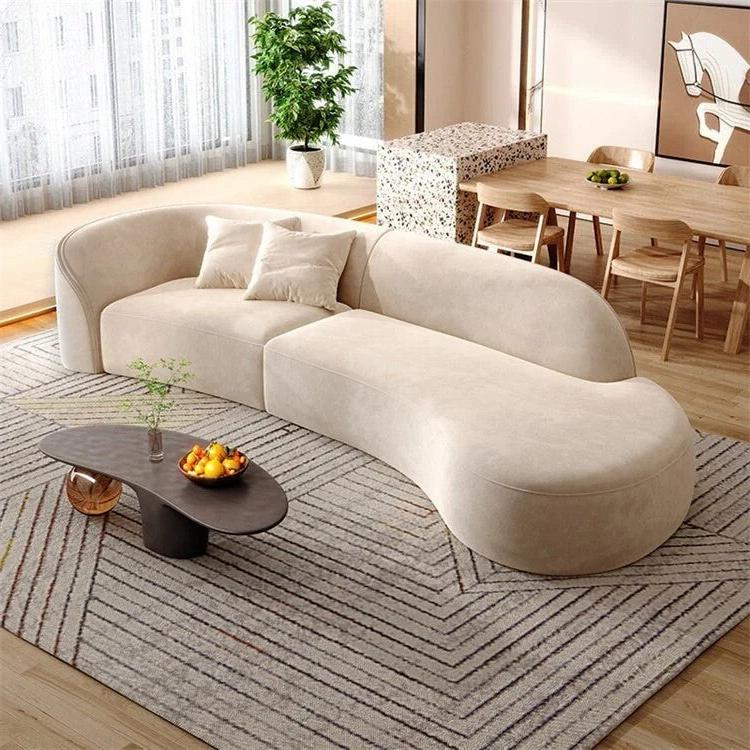 Beige Simple Modern Comfortable Curved Fabric Sofa BSF-035 (In Stock)