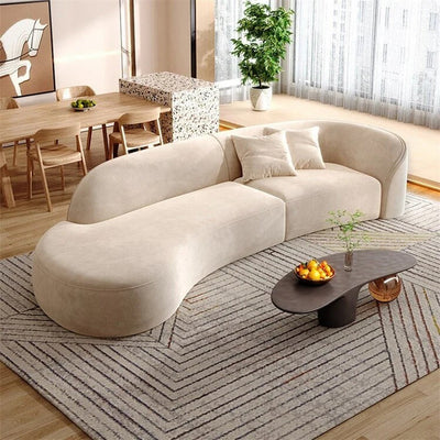 Beige Simple Modern Comfortable Curved Fabric Sofa BSF-035 (In Stock)