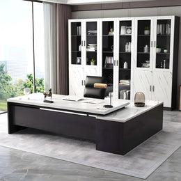 Modern Executive Desk with Cable Management, Side Storage & Privacy Panel for Home Office