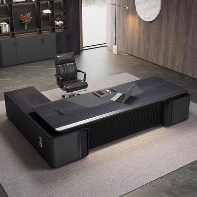 Modern Executive Desk with Curved, Cable Management & Lockable for Home Office