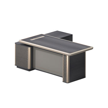 Modern Executive Desk with Side Storage, Curved & Cable Management for Home Office