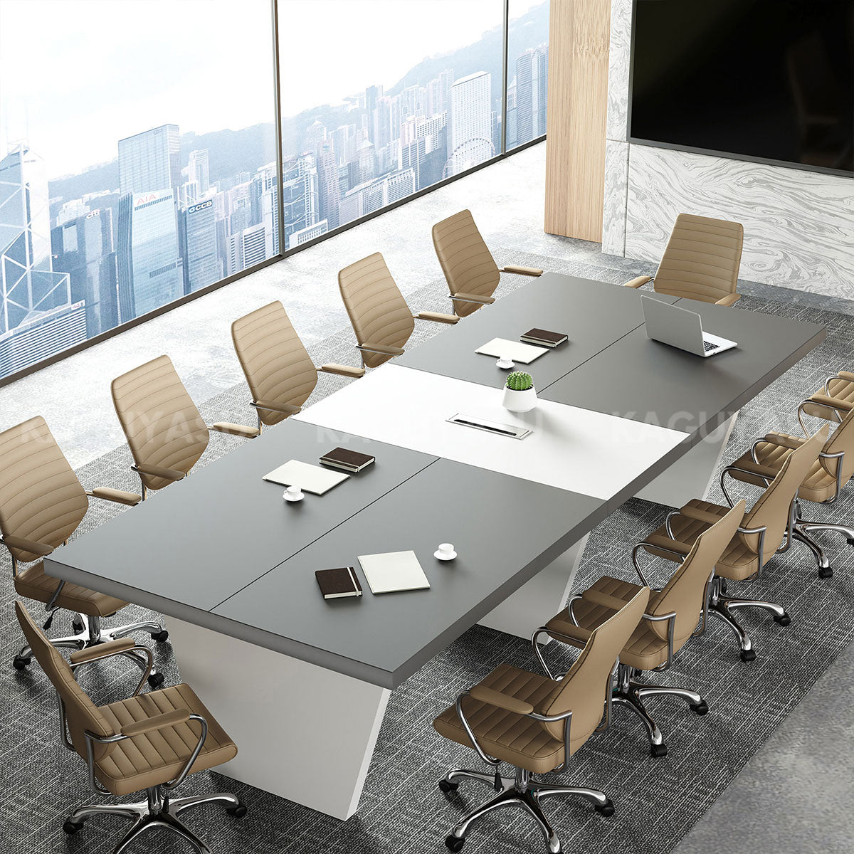 Modern Two-Tone Rectangular Conference Table with Architectural Legs MBS-HYZ-3002