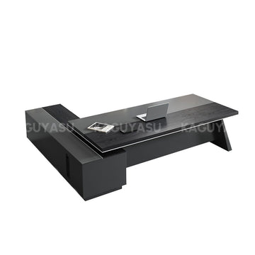 L-Shaped Executive Desk 79-87 in Wide with File Drawers for Home Office