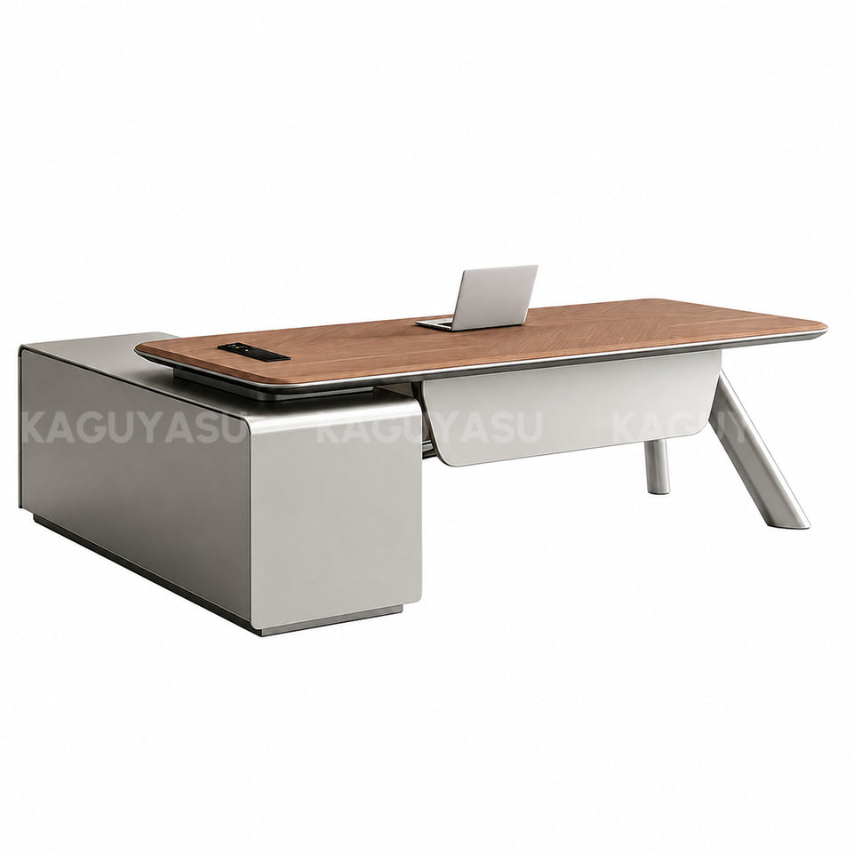 Modern L-shaped Executive Desk with Side Cabinet and Privacy Panel