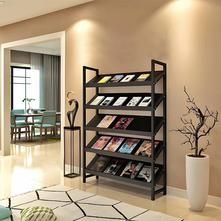 Angled Floor-Standing Bookshelf with Storage for Display Racks and Magazines ZZJ-008