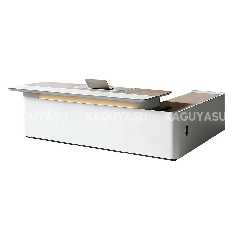 L-Shaped Executive Desk with Cable Management, Dual-Tone & LED Lighting for Home Office