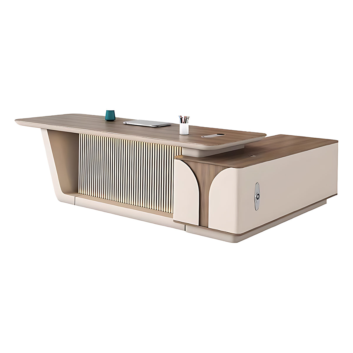 Elegant Executive Desk with a Refined Slatted Front Panel Design LBZ-2