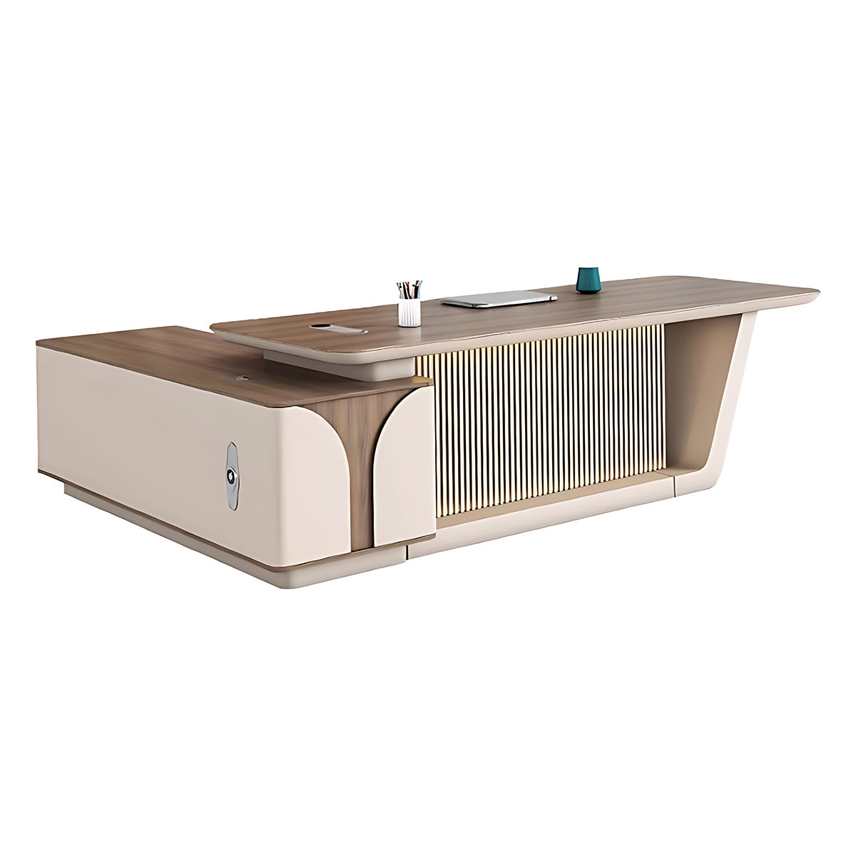 Elegant Executive Desk with a Refined Slatted Front Panel Design LBZ-2