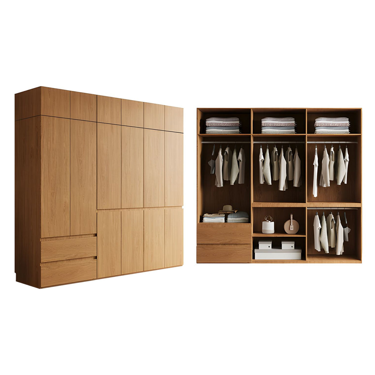 Vintage Wardrobe with Grooved Handle & Hanging Rod for Bedroom CWG-2136