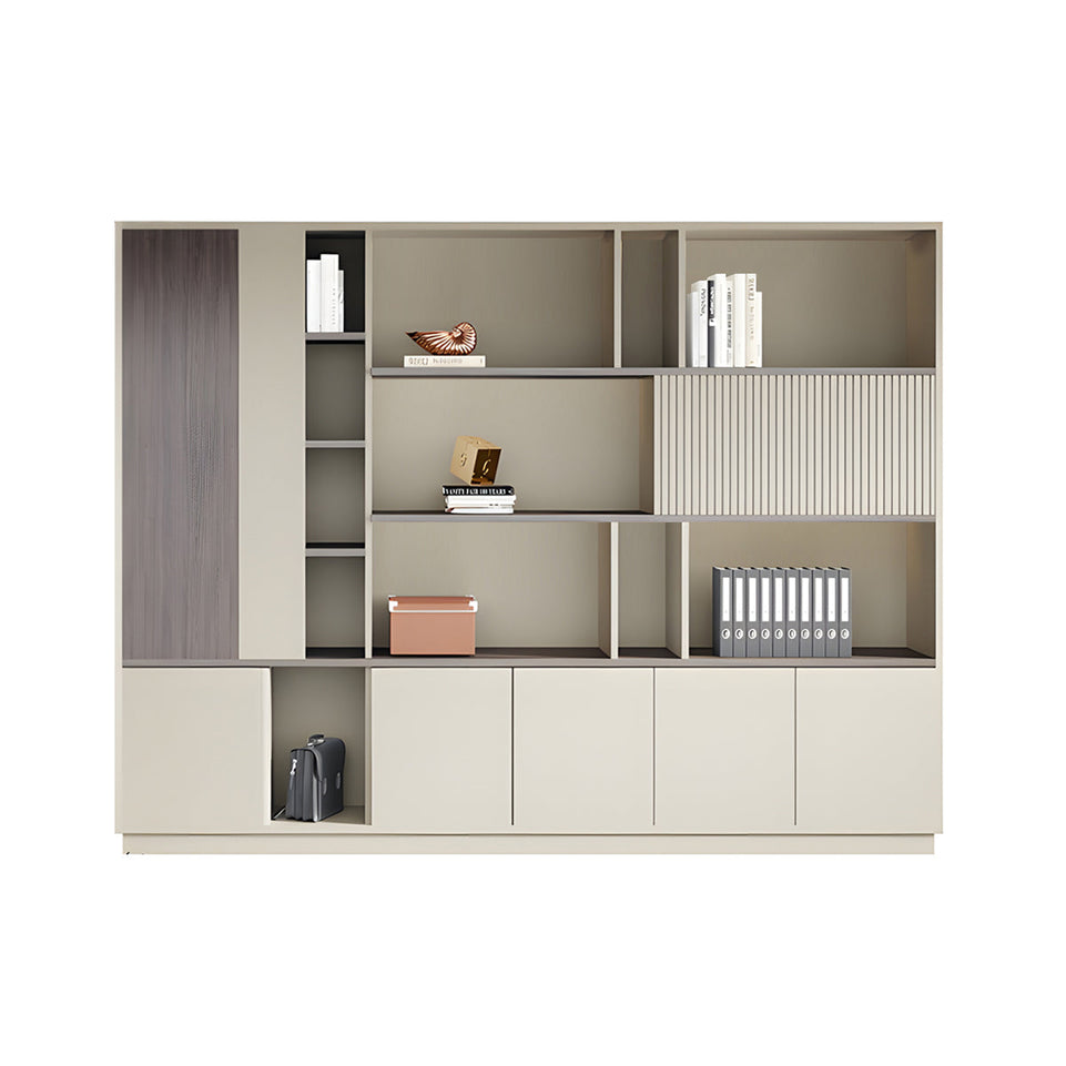 Storage Cabinet, Khaki Without LED Strip, Elegant Storage Cabinet With Soft Lighting Strip and Open Storage finish, L94" x W16" x H79", for office...