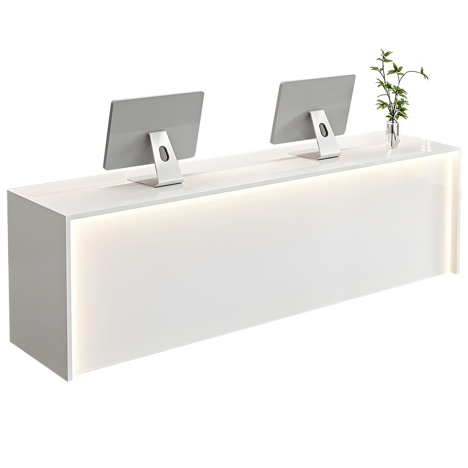 Modern Wood Slat Reception Desk with Lockable Storage and Keyboard Tray JDT-2307