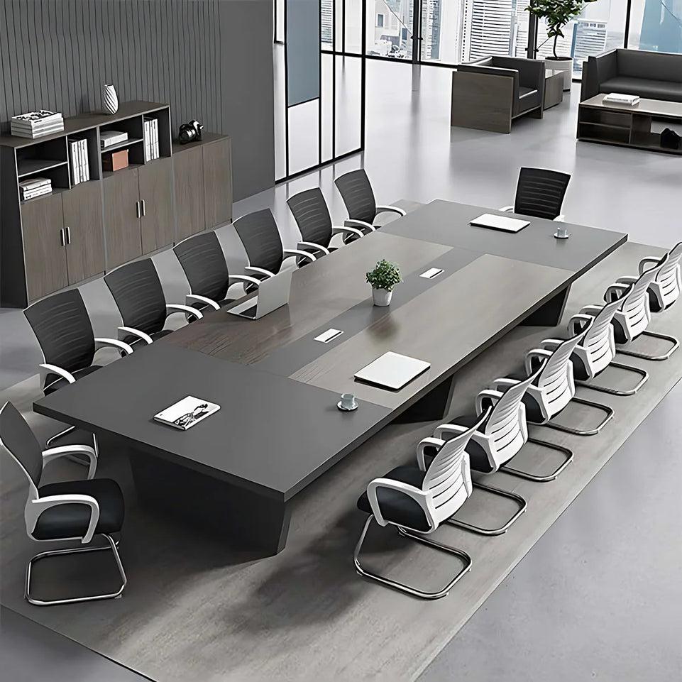 Color-Blocked Rectangle Conference Table and Chair Set with Cable Management for Meeting Rooms HYZ-008