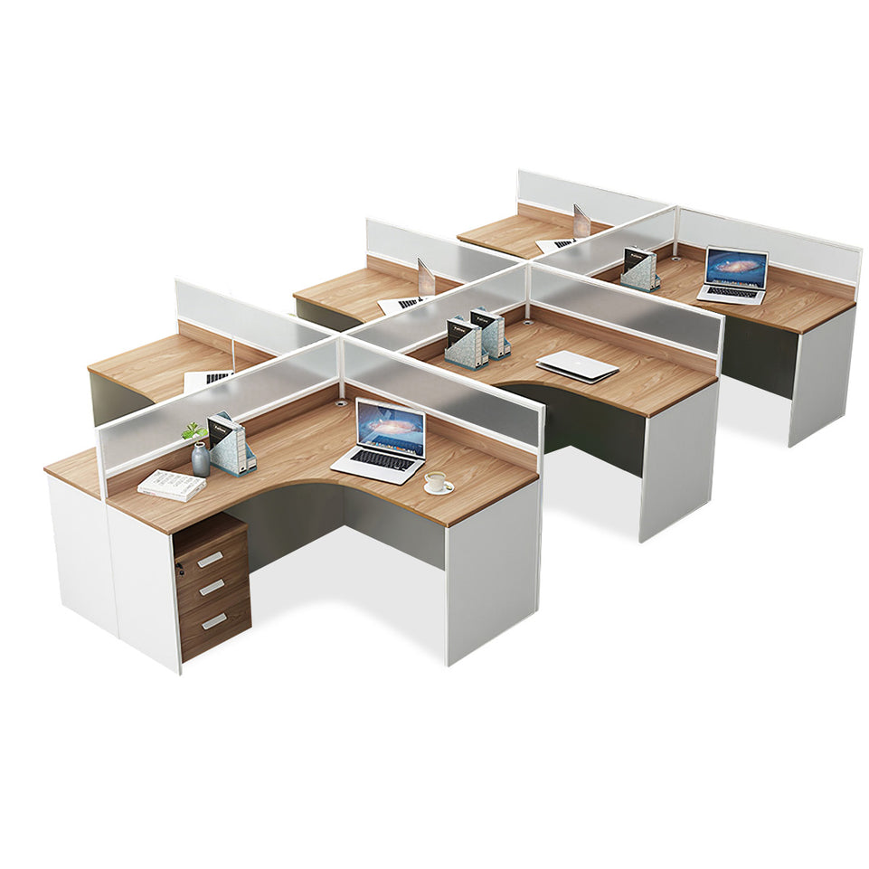 L-Shaped Office Desk with Privacy Panel, Glass Top & File Drawers for Home Office