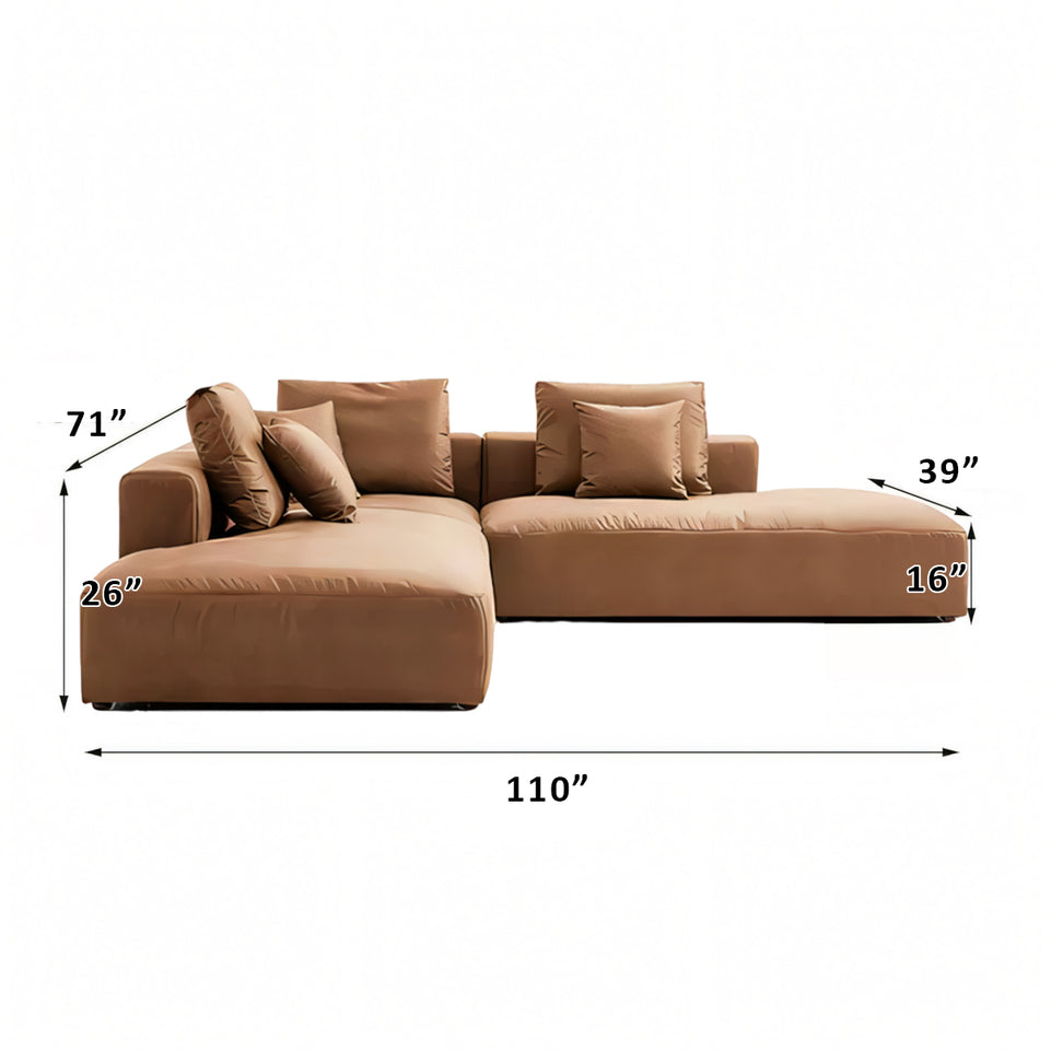 Italian Minimalist Tech Cloth Sectional Sofa Brown Chaise Lounge BSF-2005