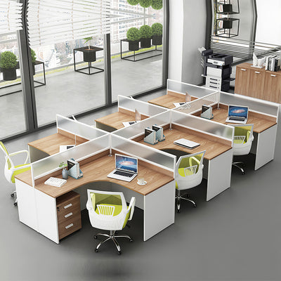 L-Shaped Office Desk with Privacy Panel, Glass Top & File Drawers for Home Office