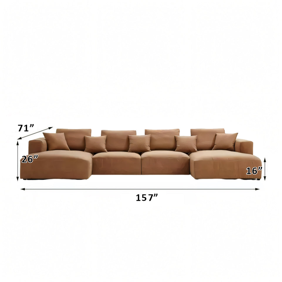 Italian Minimalist Tech Cloth Sectional Sofa Brown Chaise Lounge BSF-2005