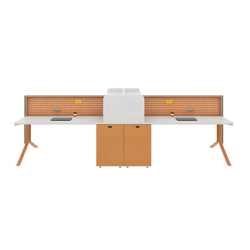 Office Workstation Desk with Modular, Built-In Outlets & LED Lighting for Home Office