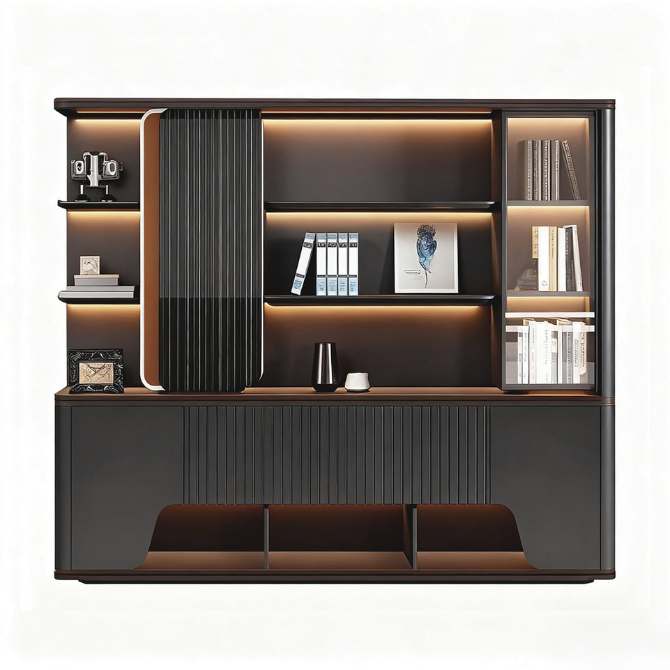 Modern Office Furniture Warm-Toned Executive Desk Boss Table with Side Cabinet L-Shape Corner Desk LBZ-1094