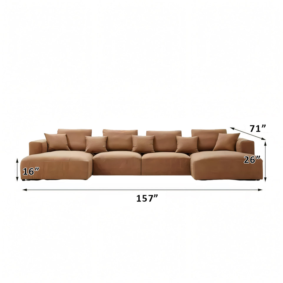 Italian Minimalist Tech Cloth Sectional Sofa Brown Chaise Lounge BSF-2005