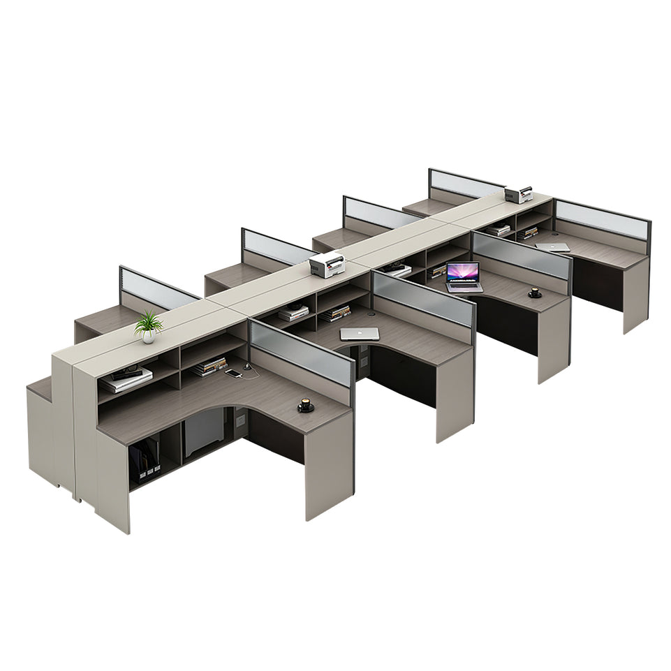L-Shaped Office Desk with Built-In Outlets, Cable Management & Glass Top for Home Office
