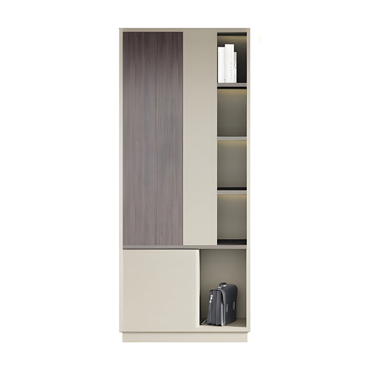 Storage Cabinet, Khaki With LED Strip, Elegant Storage Cabinet With Soft Lighting Strip and Open Storage finish, L31" x W16" x H79", for office storage...