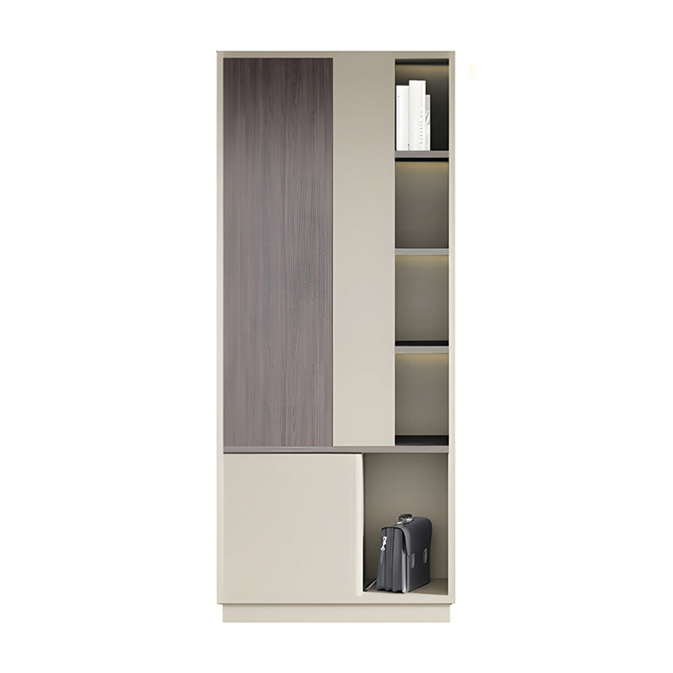 Storage Cabinet, Khaki With LED Strip, Elegant Storage Cabinet With Soft Lighting Strip and Open Storage finish, L31" x W16" x H79", for office storage...