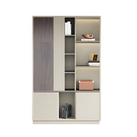 Storage Cabinet, Khaki With LED Strip, Elegant Storage Cabinet With Soft Lighting Strip and Open Storage finish, L47" x W16" x H79", for office storage...