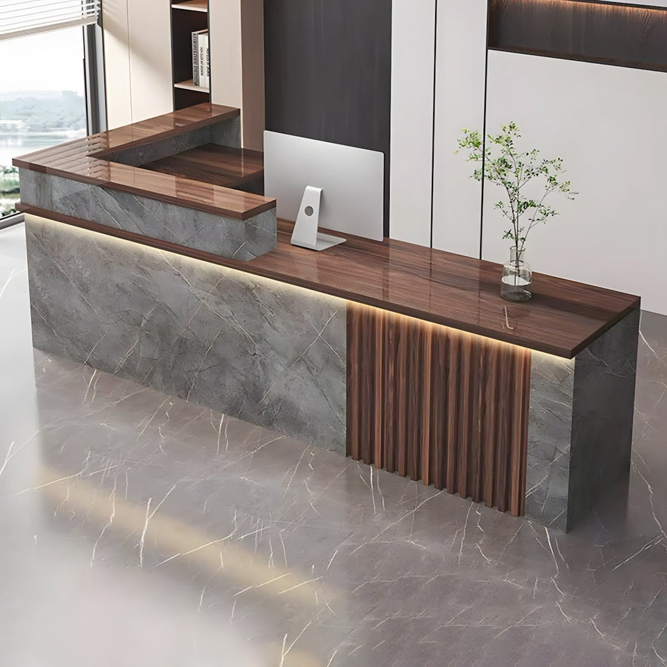 Minimalist L-Shaped Reception Desk with Corner Storage Cabinet（In Stock）